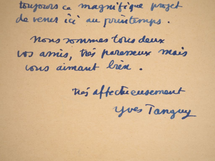 TANGUY (Yves). LETTRE AUTOGRAPHE signée adressée au couple Ducellier. 