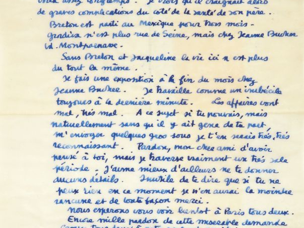 TANGUY (Yves). LETTRE AUTOGRAPHE signée adressée à James Ducellier. Un