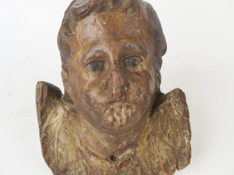 Vente aux enchères Sculpture fin XVIIIème-début XIXème en bois polychrome. "Tête d'angelo