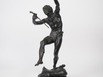 Vente aux enchères Eugène LEQUESNE. "Faune dansant". Sculpture en bronze à patine noire. 