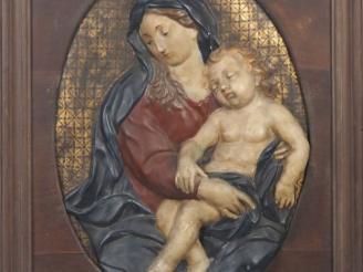 Vente aux enchères Ecole française fin XIXème - début Xxème. "Vierge à l'enfant". Plaque 