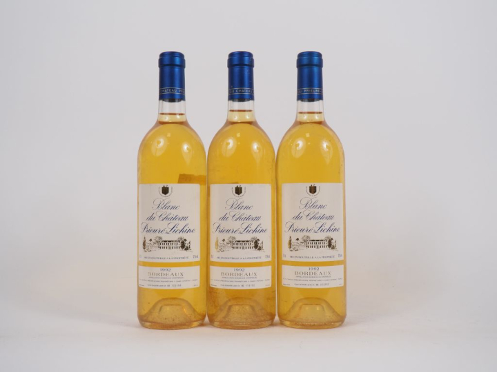 3 BOUTEILLES BLANC DU CHÂTEAU PRIEURÉ LICHINE BORDEAUX - 1992