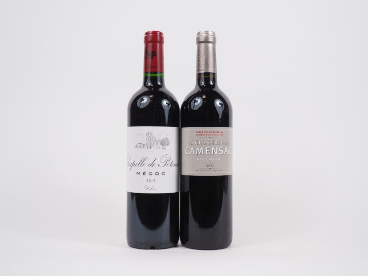 2 BOUTEILLES : 1 CHAPELLE DE POTENSAC MÉDOC 2015/1 LA CLOSERIE DE CAME