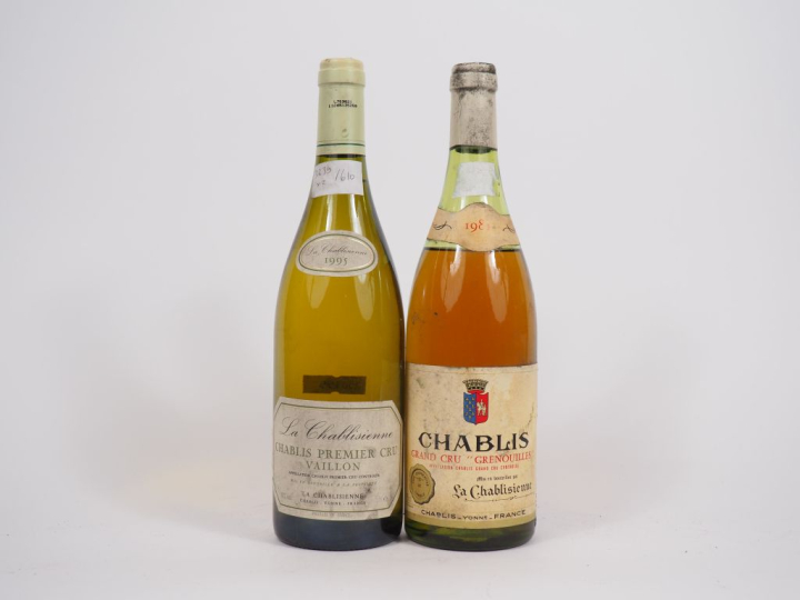 2 BOUTEILLES CHABLIS LA CHABLISIENNE : 1 CHABLIS GC "GRENOUILLES" 1981