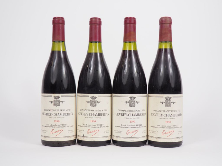 4 BOUTEILLES GEVREY CHAMBERTIN DOMAINE TRAPET   FILS - 1990 - 2 à 2,5 