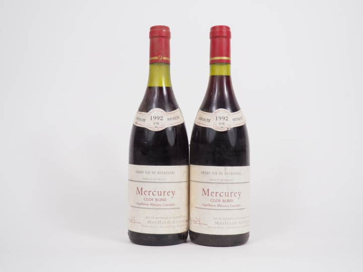 2 BOUTEILLES MERCUREY "CLOS ROND" MOILLARD GRIVOL - 1992 - 1 à 3 CM