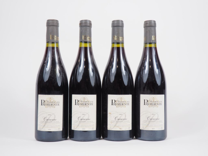 4 BOUTEILLES CAIRANNE COTES DU RHÔNE VILLAGES DOMAINE DE LA PRÉSIDENTE
