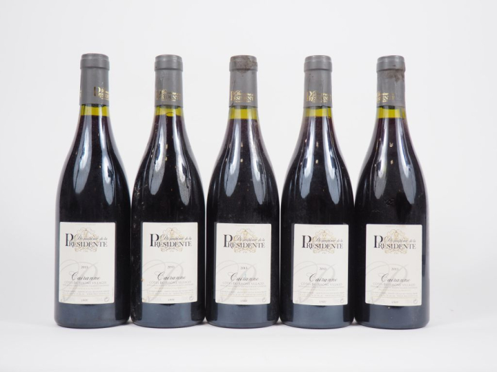 5 BOUTEILLES CAIRANNE COTES DU RHÔNE VILLAGES DOMAINE DE LA PRÉSIDENTE