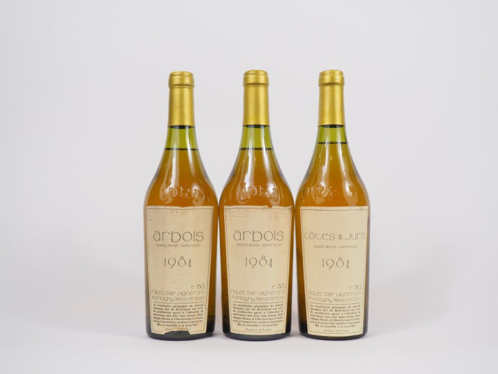 3 BOUTEILLES ROLET PÈRE   FILS 1984 : 2 ARBOIS/1 CÔTES DU JURA
