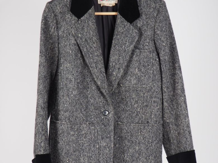 SAINT LAURENT, Rive gauche Veste en laine (100%) chamarrée gris, noir 