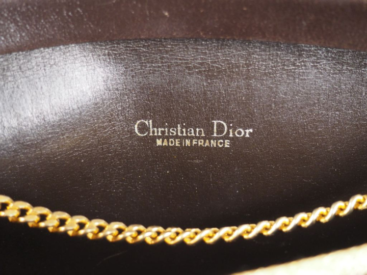 Christian DIOR Pochette en toile marron et doré vintage, monogrammé du