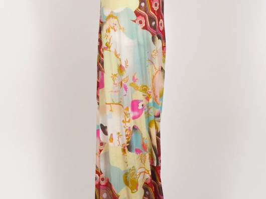 Christian LACROIX, Jeans Robe longue fluide sans manche, à décor bario