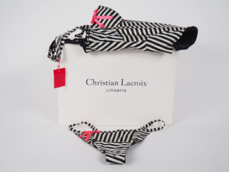 Vente aux enchères Christian LACROIX, Lingerie Ensemble bustier string rayé noir et crème