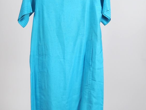 CELINE, Paris Robe bleu turquoise mi-longue en lin (22%) et viscose (7