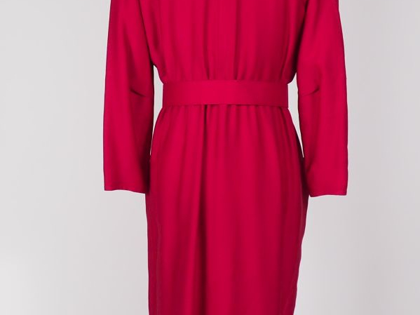 COURREGES, Paris Robe longue à ceinture en laine (100%) de couleur rou