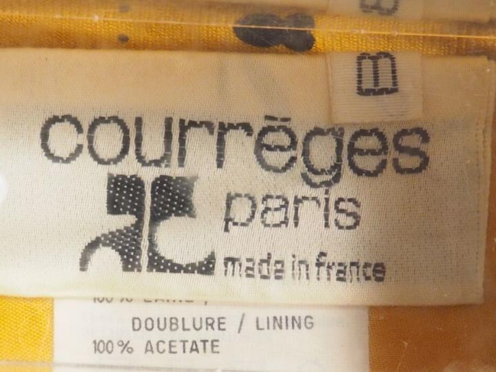 COURREGES, Paris Robe longue en laine (100%) moutarde tâchetée de noir