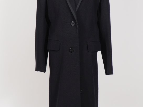 TERNYNCK, Paris Manteau long noir, probablement en laine.  Deux bouton