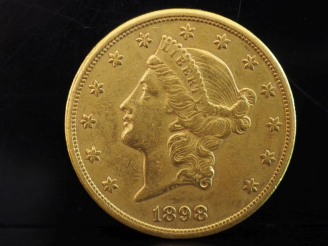Vente aux enchères Pièce de 20 Dollars or, 1898-S. FRAIS ACHETEURS 10% HT.   