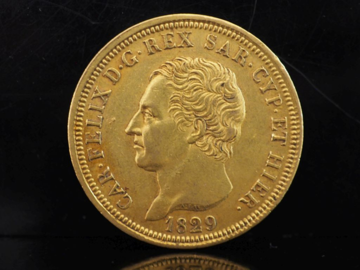 Pièce de 80 Lire or, Charles Felix, 1829.  FRAIS ACHETEURS 10% HT.   