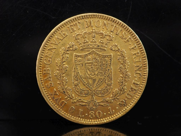 Pièce de 80 Lire or, Charles Felix, 1829.  FRAIS ACHETEURS 10% HT.   