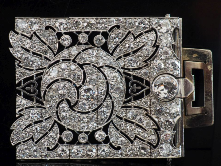 Elément de fermoir de bracelet Art déco en or blanc 750, serti de diam