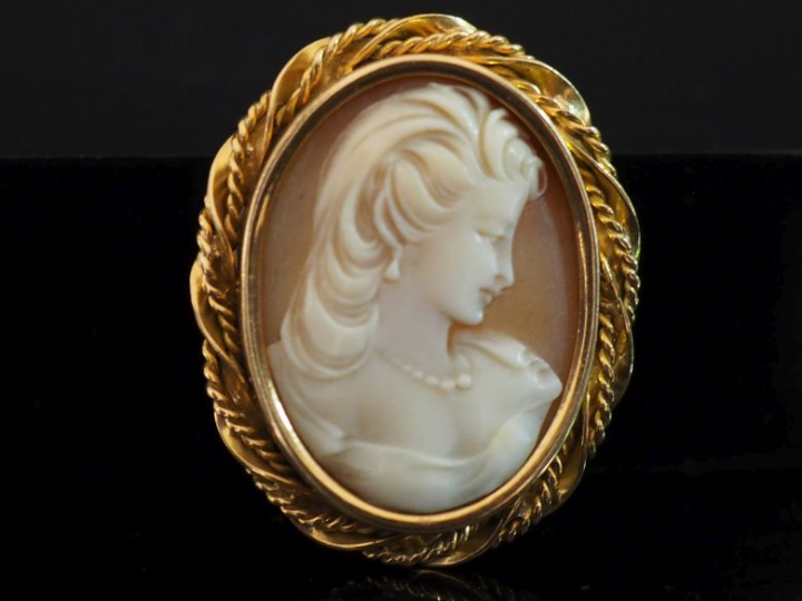 Broche/pendentif de forme ovale en or jaune 750, sertie en son centre 