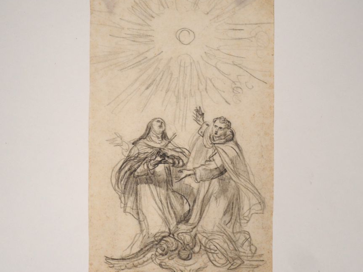 Ecole italienne XVIIIème. "Saint personnage, Etude" Dessin au crayon D