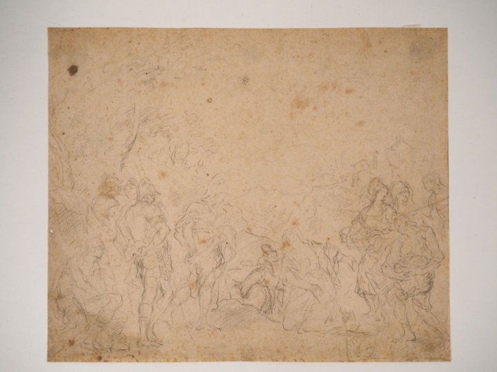 Ecole italienne XVIIIème. "Saint personnage, Etude" Dessin au crayon D