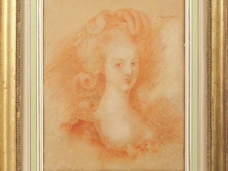Vente aux enchères Ecole française fin XIXème. "Portrait de Marie-Antoinette". Sanguine s