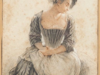 Vente aux enchères Ecole française XIXème. "Portait de dame à la robe noire". Dessin. Dim