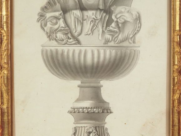 Ecole italienne XIXème. "Vase à l'antique". Dessin au lavis Dim. (à vu