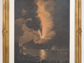 Vente aux enchères Lithographie d'après une école italienne. "l'éruption du Vésuve" Aquar