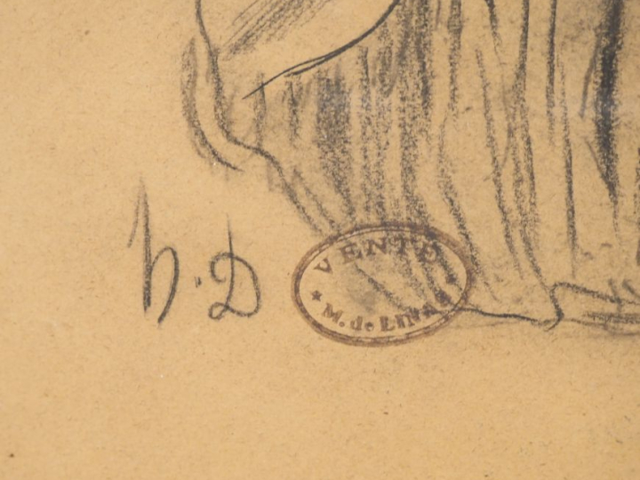 Honoré DAUMIER.  "la rencontre"  Dessin, monogrammé en bas à gauche po