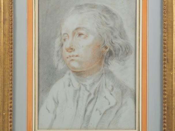Jean-Baptiste GREUZE (d'après). "Portait de jeune homme". Dessin au tr