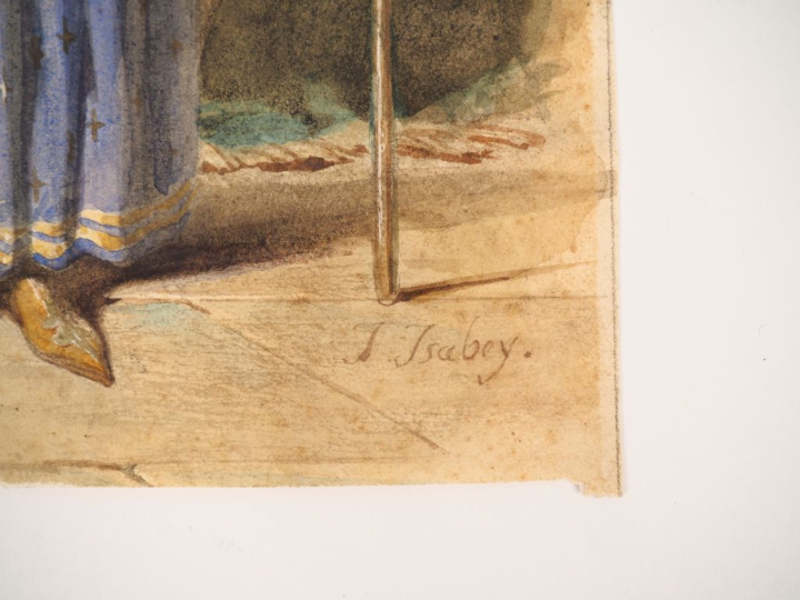 ISABEY. (attribué) "Saint Louis et un chevalier" Aquarelle Dim. 26 x 2