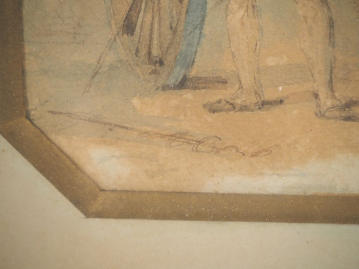 Ecole française XIXème. "officier artilleur" Aquarelle, signée en bas 