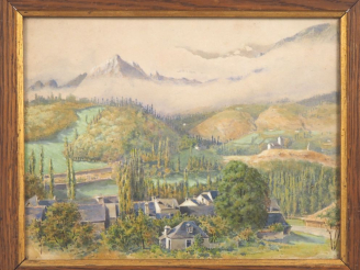Vente aux enchères Ecole française fin XIXème début XXème" "Village de montagne" Aquarell