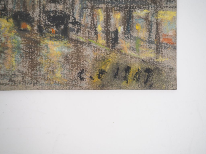 Ecole française 1900. "vue de Paris, la nuit" Pastel, monogrammé en ba