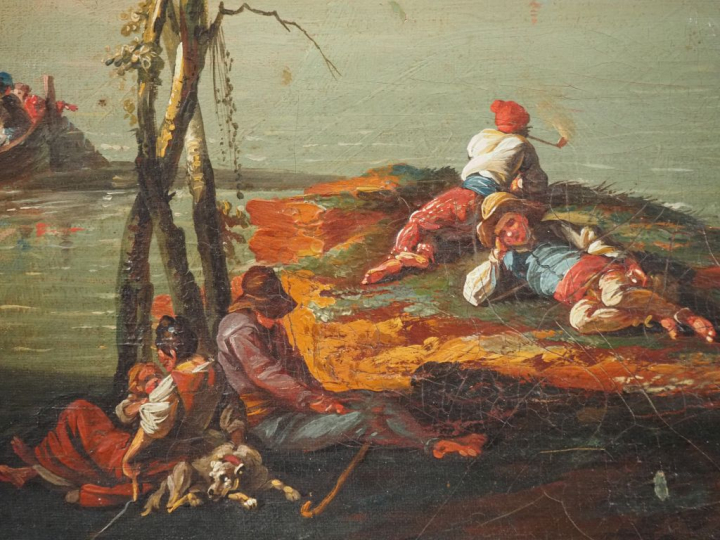 Ecole française fin XVIIIème - début XIXème. "Pêcheurs sur une côte ro