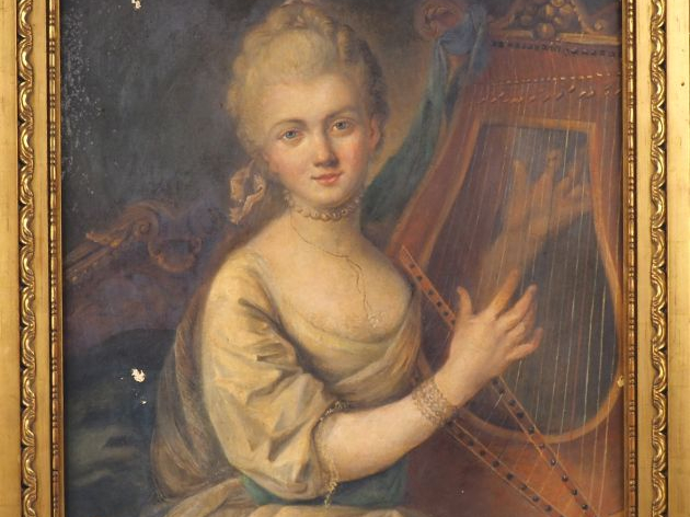 Ecole française dans le goüt du XVIIIème. "Portrait de musicienne". Hu