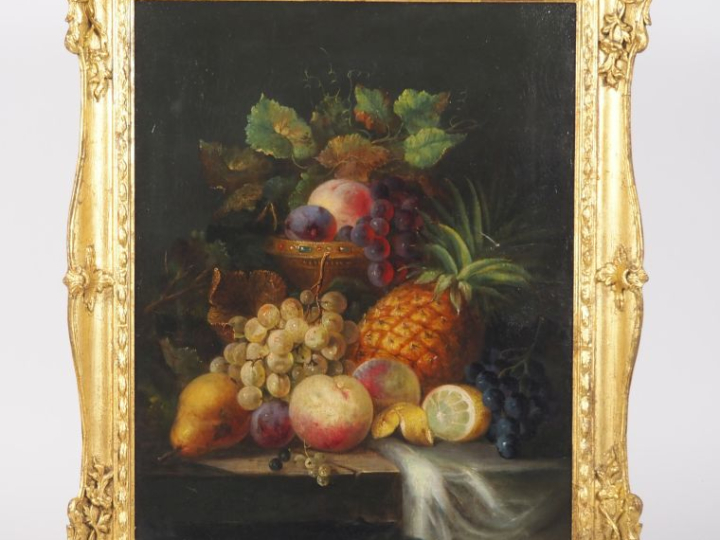 John WAINRIGHT.  "Nature morte à la corbeille de fruits" Huile sur toi