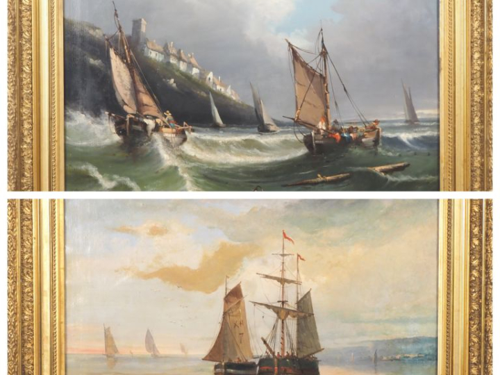 Ecole française XIXème. "Marine"  Paire d'huiles sur toile  Dim. 50 x 