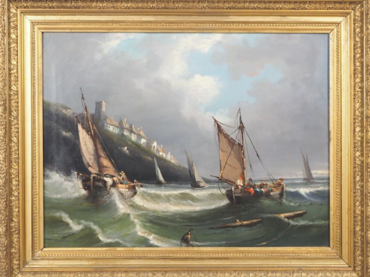 Ecole française XIXème. "Marine"  Paire d'huiles sur toile  Dim. 50 x 