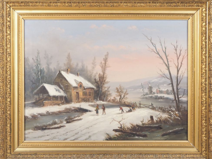 Ecole française XIXème. "paysage de montagne animé et paysage d'hiver 