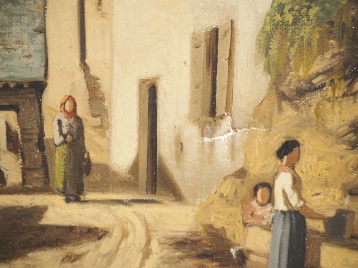 Ecole française XIXème. "Village de montagne" Huile sur toile Dim. 40,