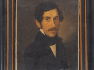 Vente aux enchères Ecole Française XIXème.  "portrait d'homme moustachu au jabot" Huile s