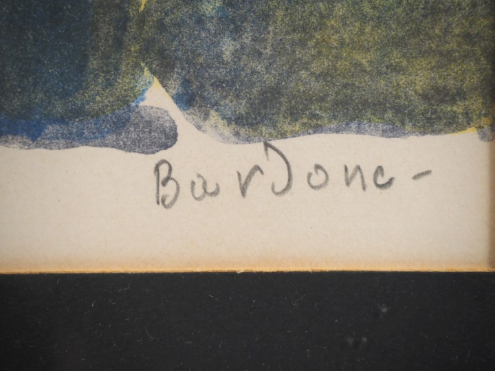 BARDON.  "nature morte"  Lithographie, signée en bas à droite Dim. 45,