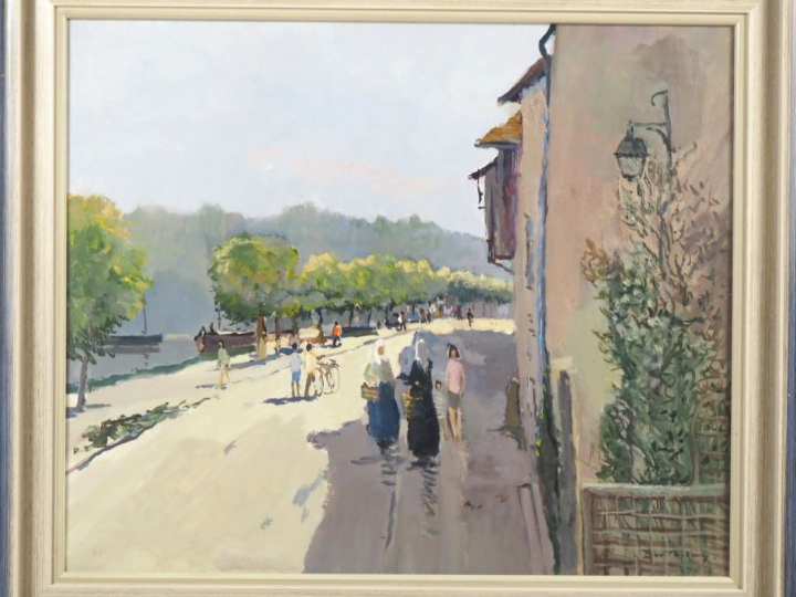 BARTHELEMY.  "le retour du marché"  Huile sur toile, signée en bas à d