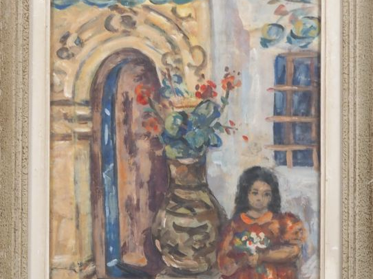 Louise BOSSERLET.  "Entrée de la Villa Ben omar à Bouzaréha" Aquarelle