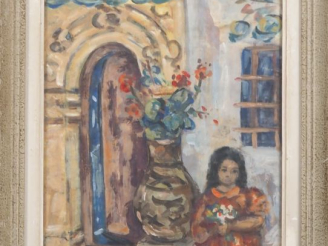 Vente aux enchères Louise BOSSERLET.  "Entrée de la Villa Ben omar à Bouzaréha" Aquarelle